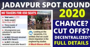 Read more about the article Jadavpur University Spot Round 2020 | Seat Vacant | Cut offs to 10,000 to 30,000