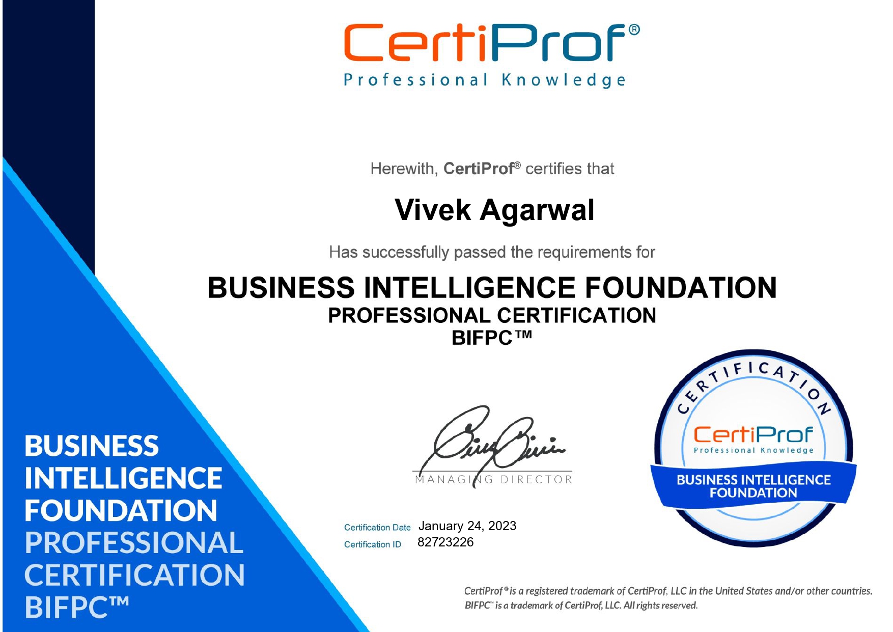 Free Certification Exam | Business Intelligence Foundation Professional Certification by Certiprof